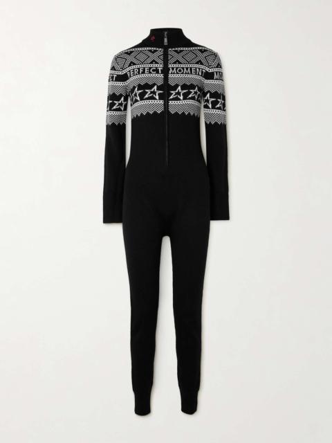 PERFECT MOMENT Intarsia merino wool turtleneck jumpsuit Black