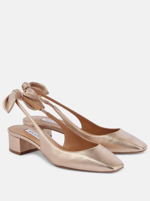 AQUAZZURA Very Bow 35 metallic leather slingback pumps