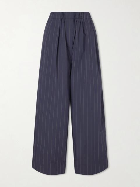 ST. AGNI Pleated Pinstriped Cotton-blend Wide-leg Pants