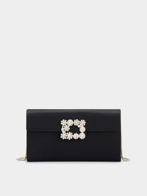 Flower Strass Buckle Clutch in Satin