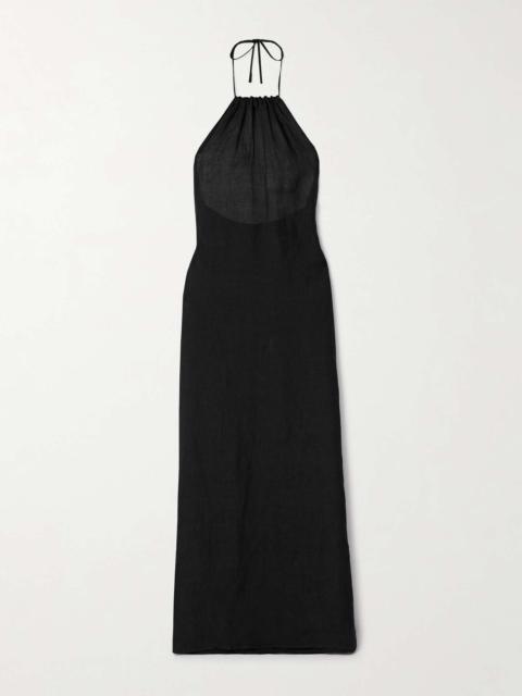 Lelia open-back linen-voile halterneck maxi dress