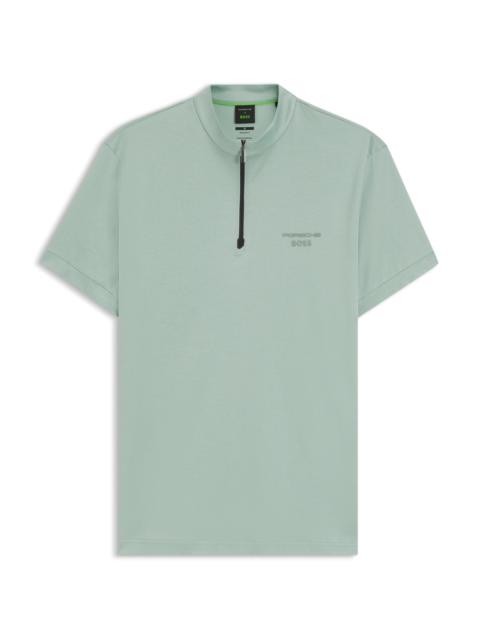 BOSS PORSCHE X BOSS ZIPPER-NECK POLO SHIRT IN COTTON