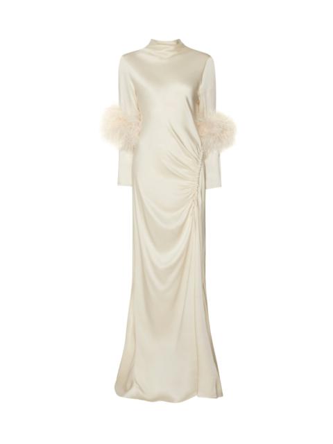 LAPOINTE Satin Bias Feather Tab Gown With Slit