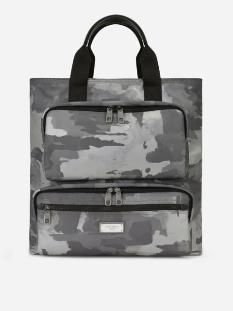 Dolce & Gabbana Camouflage-print nylon shopper with branded tag