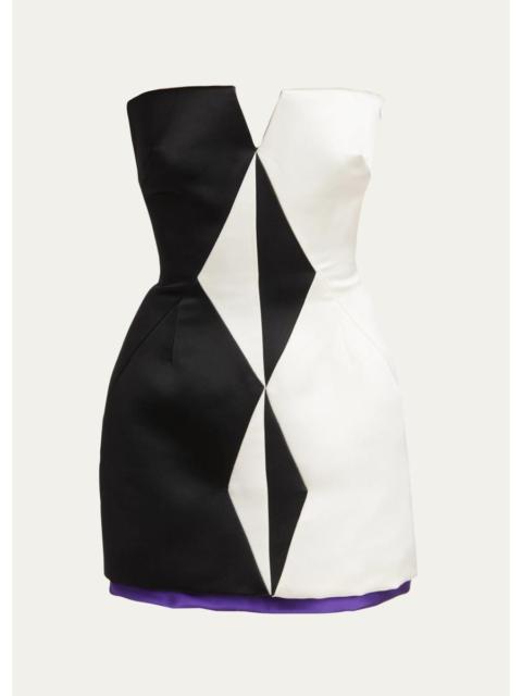 VERSACE Strapless Diamond Paneled Satin Mini Cocktail Dress