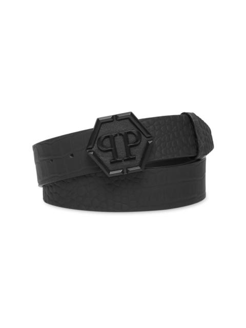 PHILIPP PLEIN hexagon-buckle crocodile-effect belt