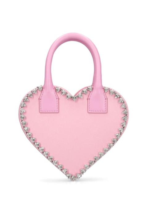 MACH & MACH Small Audrey heart satin top handle bag