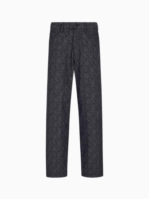 GIORGIO ARMANI DENIM COLLECTION FIVE-POCKET TROUSERS IN CHEVRON JACQUARD