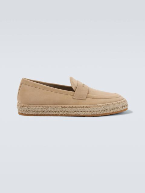 GIORGIO ARMANI Jute-trimmed suede penny loafers