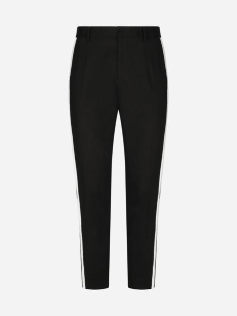 Stretch cotton pants with side bands