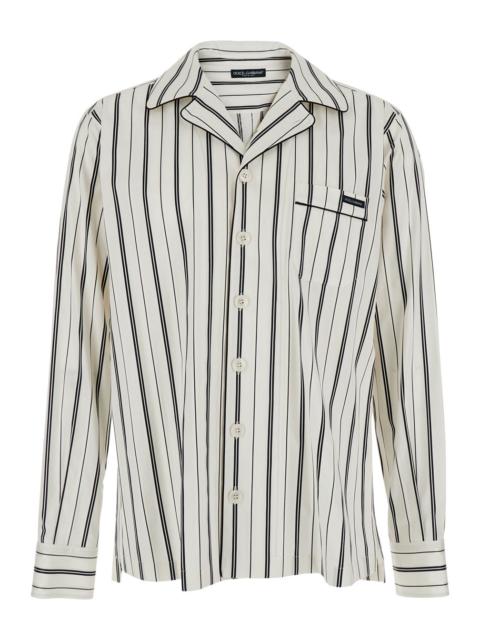 Dolce & Gabbana Black and White Long-Sleeved Shirt with Stripe Motif in Cotton for Men White/black Blouses