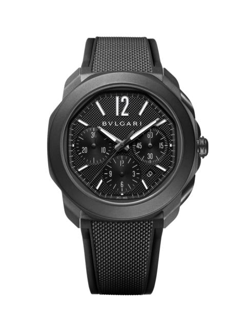 BVLGARI Men's Octo Roma Black Stainless Steel, Rubber & Alligator Leather Chronograph Watch/42MM - Black