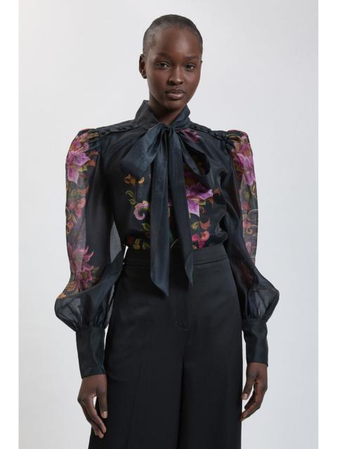 KAREN MILLEN Floral Print Tie Neck Detail Blouse