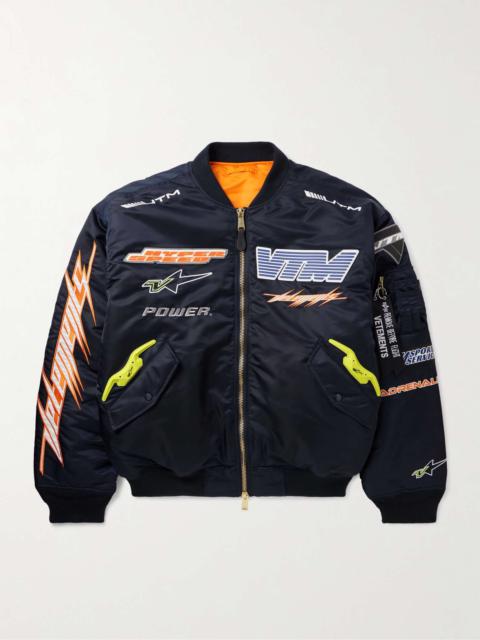 VETEMENTS Racing Embellished Embroidered Shell Bomber Jacket