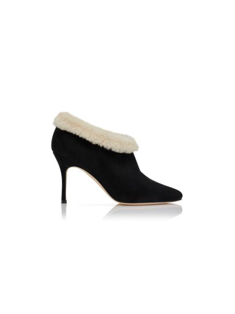 Manolo Blahnik Black and Cream Suede Ankle Boots