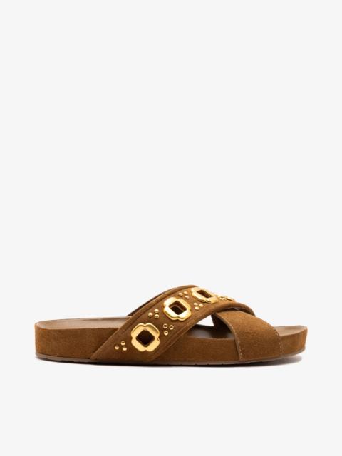 Larroudé Milan Studs Slide In Russet Suede