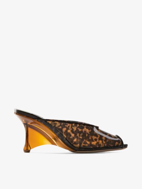 JIMMY CHOO Glace Mule 80 Amber and Brown Mix Tortoiseshell TPU Sandals with Plexy Wedge