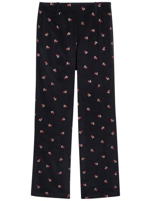 RIXO Rixo Olwen Floral-embroidered Fine Cord Trousers