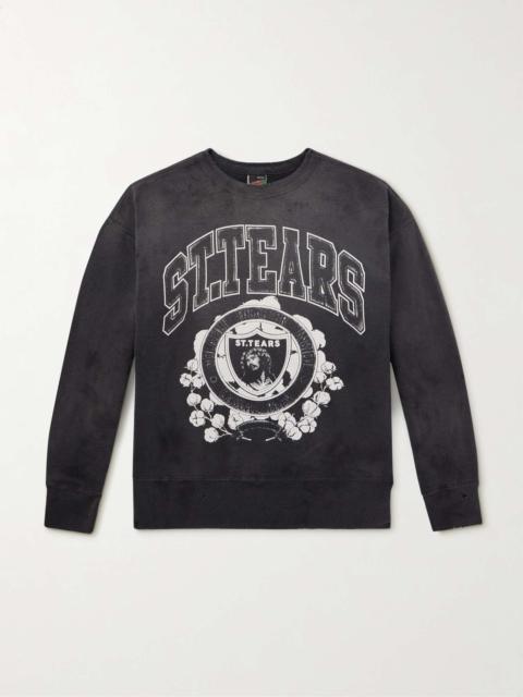 SAINT M×××××× + Denim Tears Saint Tears Distressed Printed Cotton-Jersey Sweatshirt