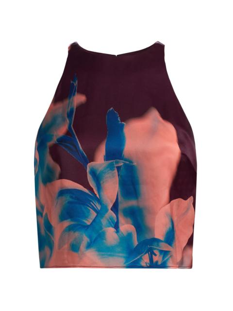 MISA Women's Kisha Floral Crop Halter Top - Cerulean Orchid