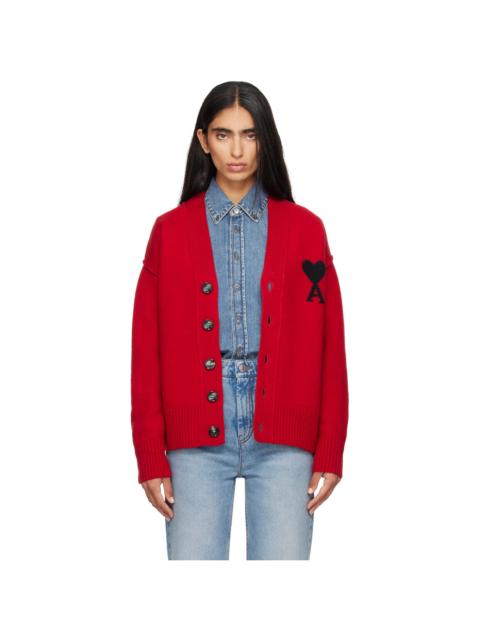 AMI Paris Red Natural Wool Ami De Coeur Cardigan