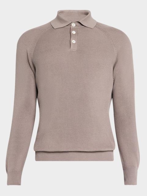 Brunello Cucinelli Men's Cotton Rib Polo Sweater