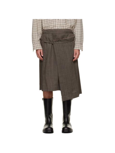 Dries Van Noten Taupe Pleated Wool Kilt