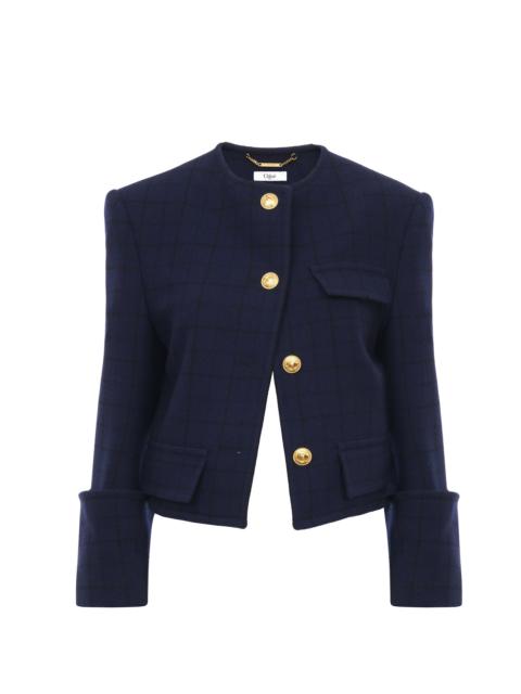 Chloé BOXY COLLARLESS JACKET IN WOOL CHECK