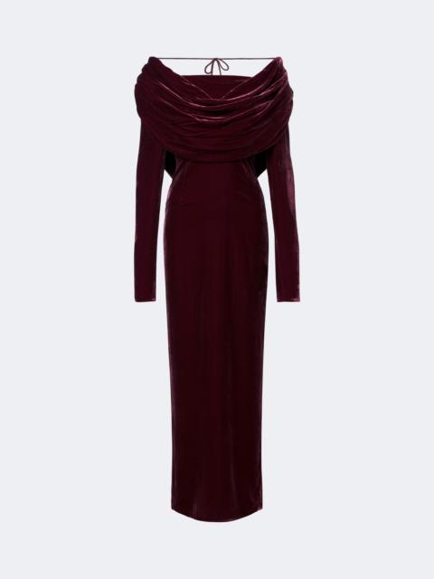 ROTATE Draped velvet cocktail dress