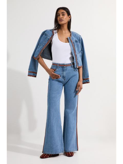 KAREN MILLEN Petite Denim & Faux Leather Tipped Side Skinny Flare Jean