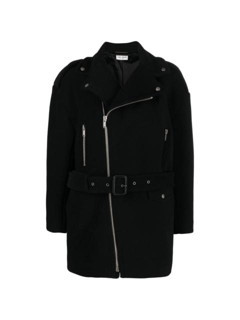 notched-collar zip-fastening coat