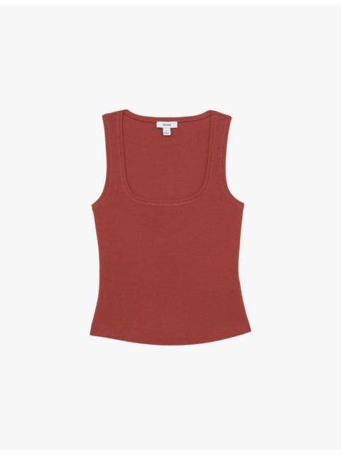 REISS Riva Square-Neck Ribbed Stretch-Cotton Vest