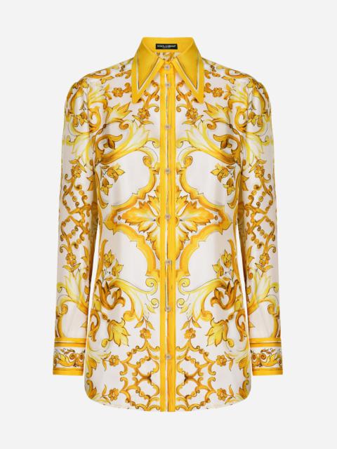 Silk twill shirt with majolica print