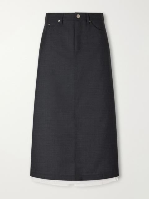 mfpen Rivet layered wool-fresco midi-skirt Dark gray