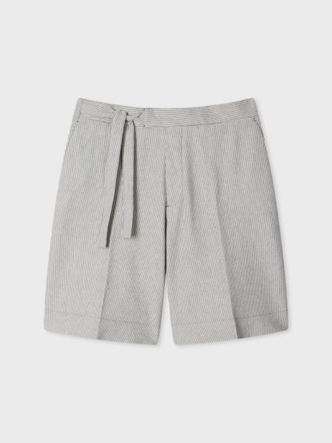Paul Smith Blue and White Stripe Seersucker Tie-Waist Shorts