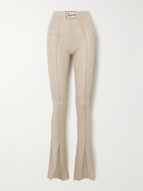 SIEDRÉS Mult appliquéd linen-blend flared pants Stone