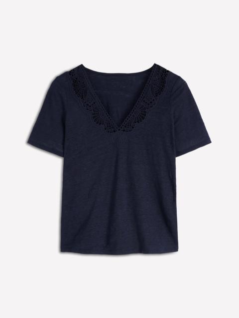 BODEN Tara Lace Trim Linen T-shirt-Navy Blazer