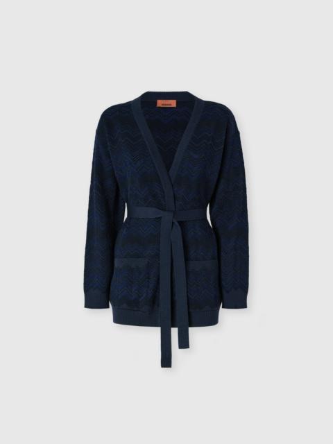 Missoni Zig zag viscose and wool cardigan with belt