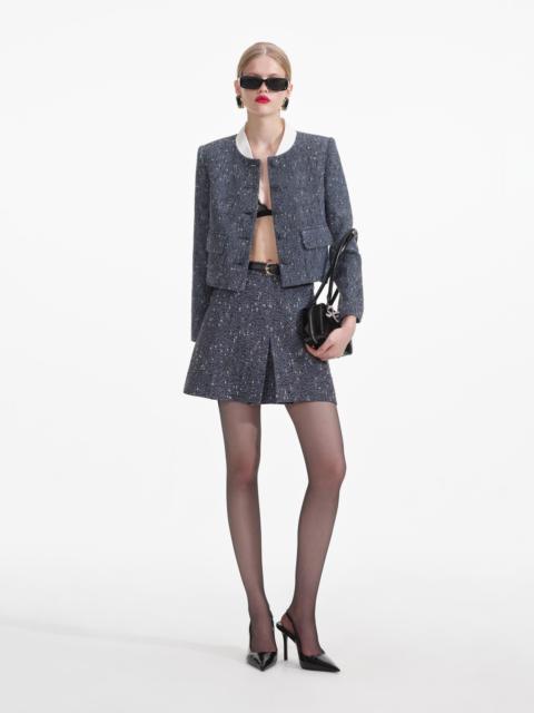 self-portrait Blue Boucle Mini Skirt