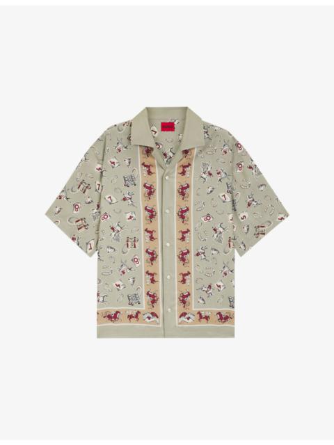 HUGO Horse-Print Oversized-Fit Woven Shirt