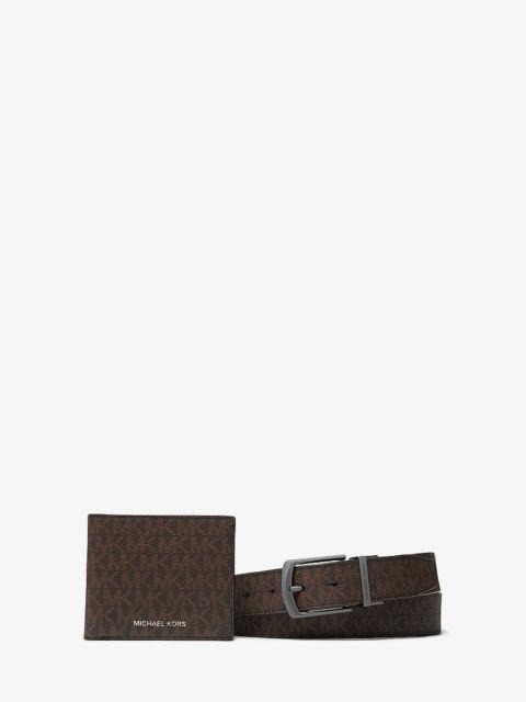 MICHAEL KORS Signature Logo Billfold Wallet and Belt Gift Set