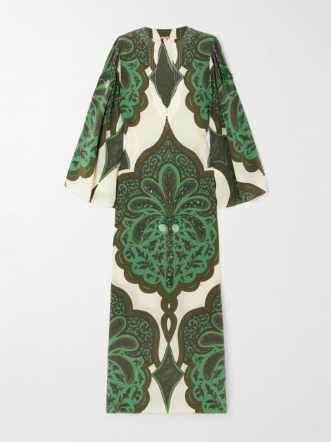 Johanna Ortiz Landscapes Embellished Printed Silk Crepe De Chine Maxi Dress