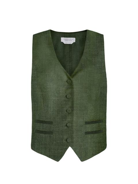 GABRIELA HEARST Coleridge Vest in Olive Virgin Wool Silk with Linen