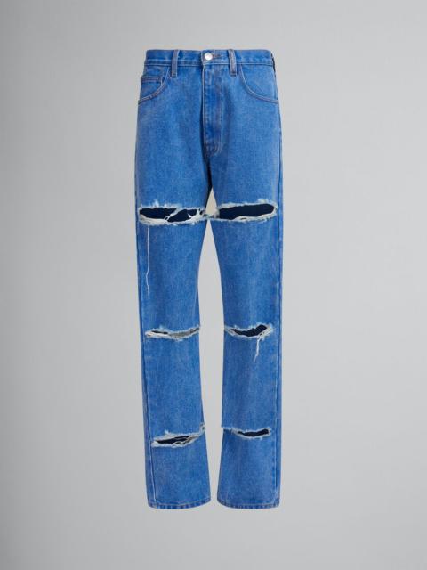 Marni BLUE ORGANIC DENIM SLASHED BOYFRIEND JEANS
