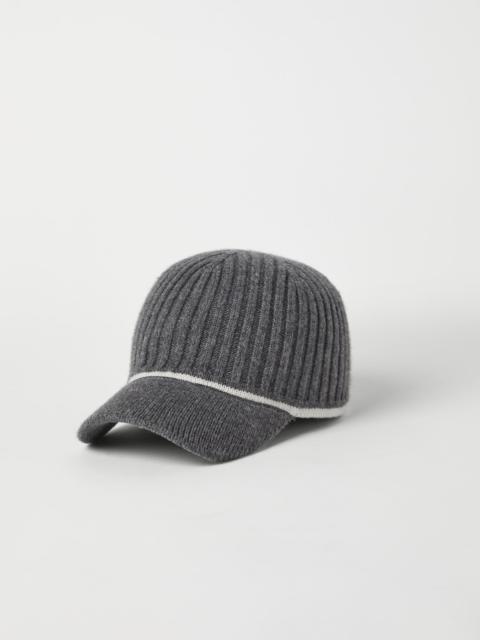 Brunello Cucinelli Virgin wool, cashmere and silk rib knit baseball cap with monili