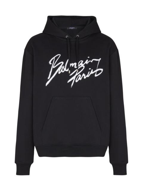 Balmain Men's Logo Script Hoodie - Black White