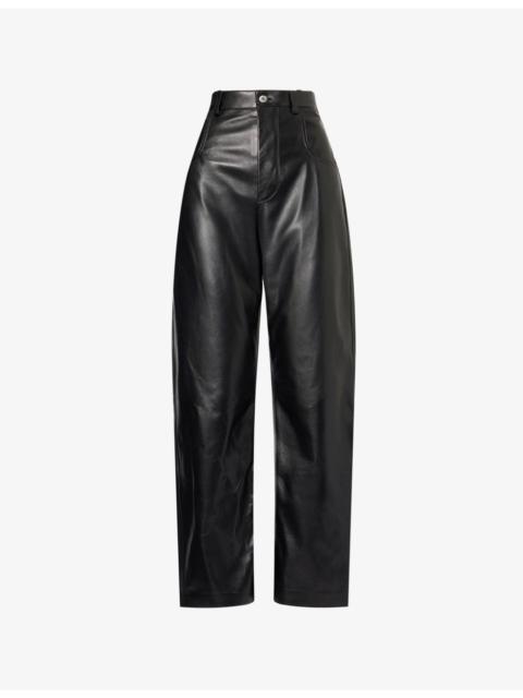 Bottega Veneta Intrecciato-Pocket Straight-Leg Leather Trousers