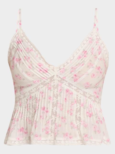 LoveShackFancy Elsette Floral Lace-Trim Peplum Tank Top