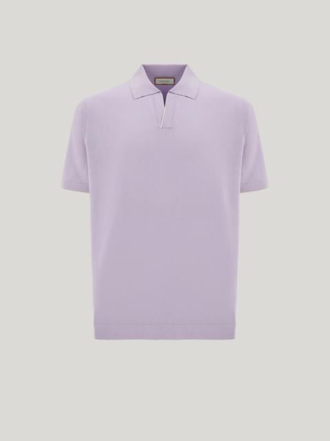 Canali LILAC COTTON AND SILK POLO SHIRT WITH CONTRASTING PIPING