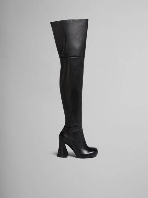 Marni BLACK OVER-THE-KNEE LEATHER BOOT
